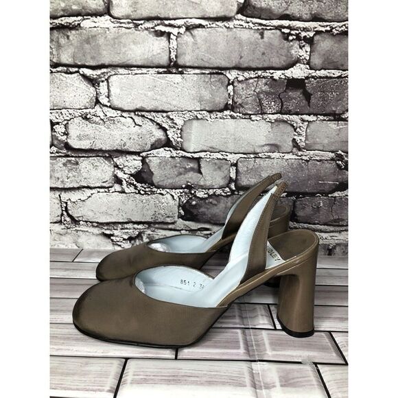 Audley Taupe Satin Fabric Closed Slingback Dress Block Heels Women 38.5EU/8M US - Picture 14 of 16